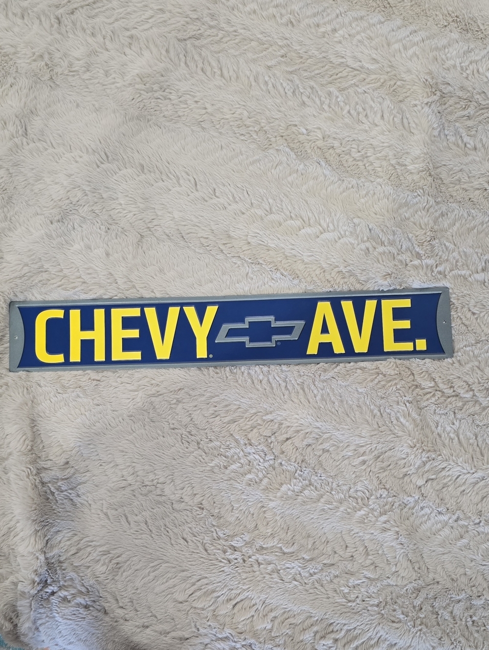 Open Road Brands CHEVY AVE. Metal Wall Sign in Blue and Yellow